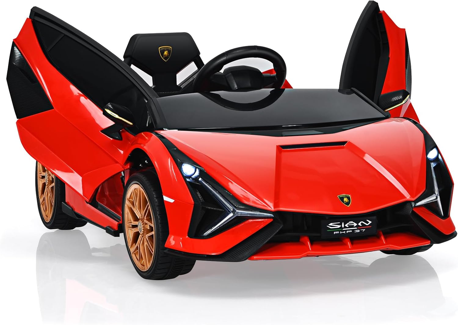 GOPLUS Coche eléctrico Lamborghini para niños con mando a distancia, Bluetooth USB, con claxon y música, 3-5 km/h, avance y retroceso, para niños de 3 a 8 años (rojo)