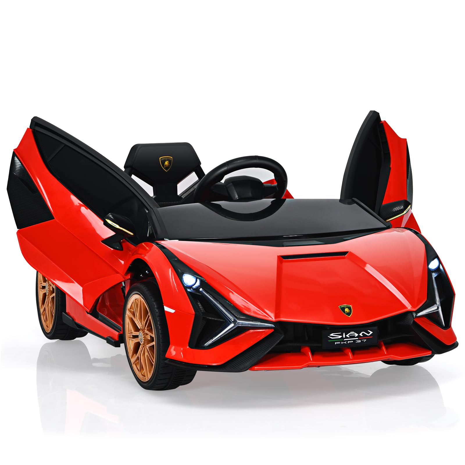 GOPLUS Samochód elektryczny dla dzieci Lamborghini, samochód dziecięcy z pilotem zdalnego sterowania, pojazd dziecięcy, Bluetooth USB, z klaksonem i muzyką, 3-5 km/h, możliwość jazdy do przodu i do