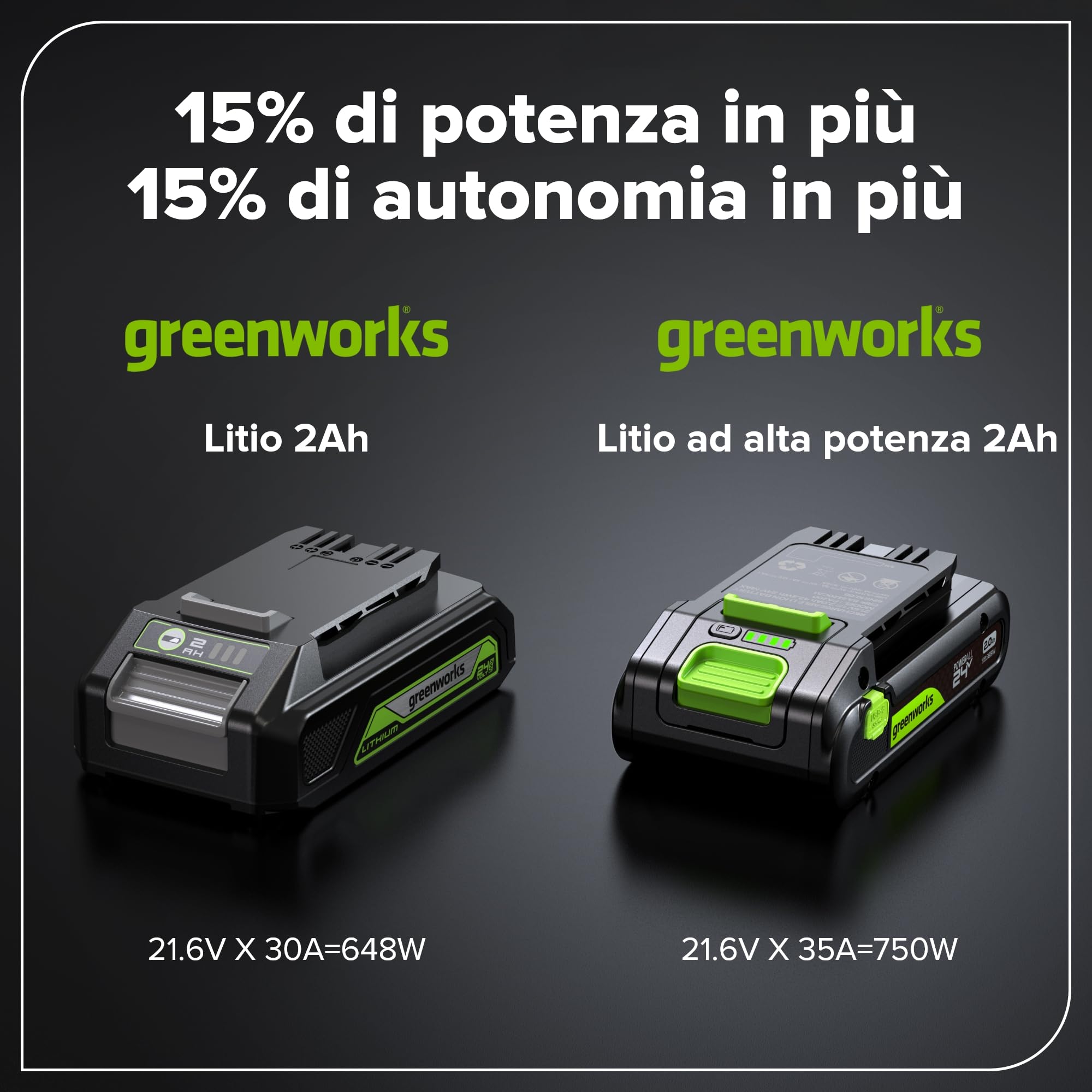Greenworks 24V 2,0 Ah Batteria con Porta USB-C Ricaricabile agli Ioni di Litio ad Alte Prestazioni Compatibile con Tutti gli Oltre 200 Utensili Greenworks da 24V,Garanzia di 2 Anni - PA200