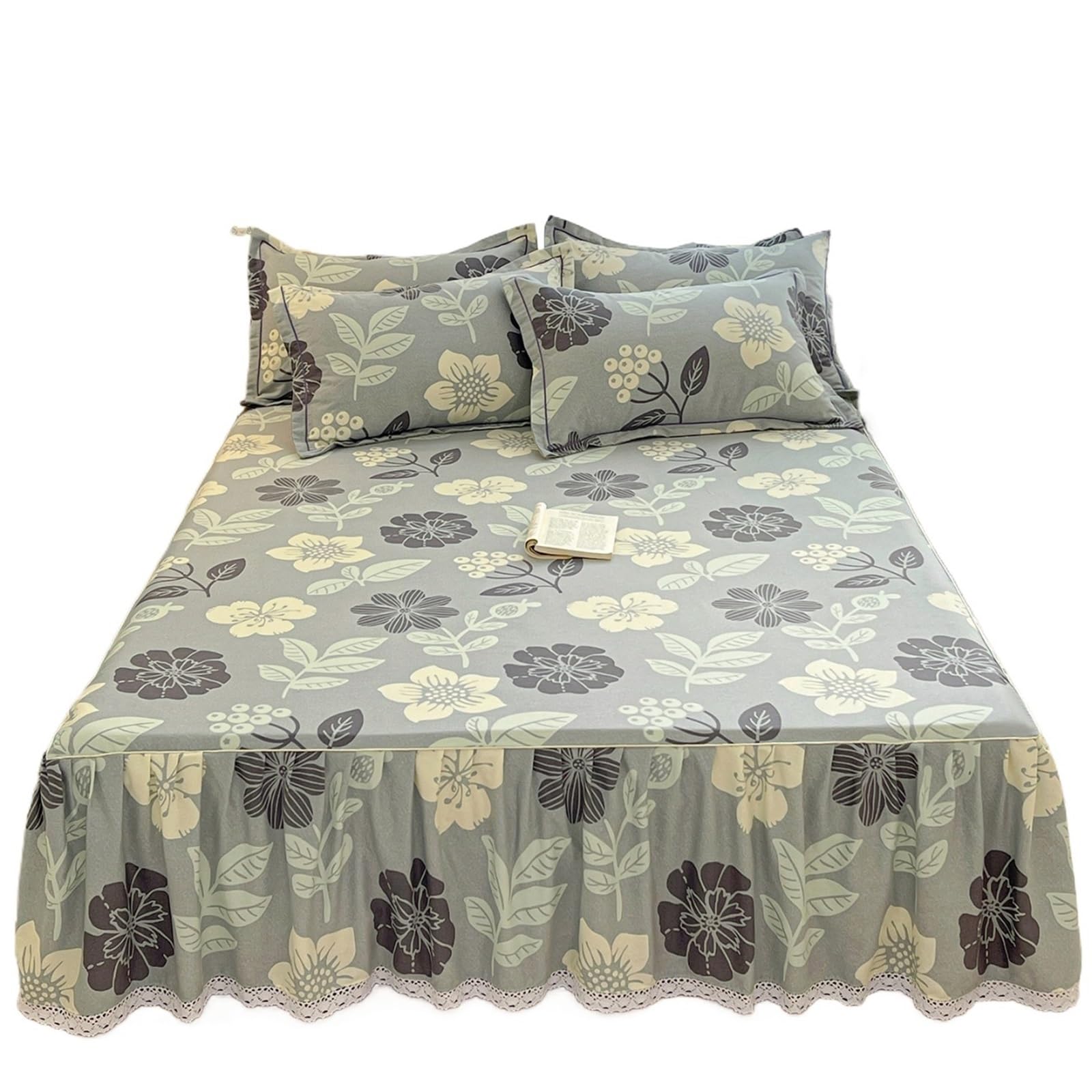 Floral Style Bed Skirt Single/Double/Queen/King Size Cover Bedspread Ruffles Linen(Q,SKing 200x220cm 1pc)