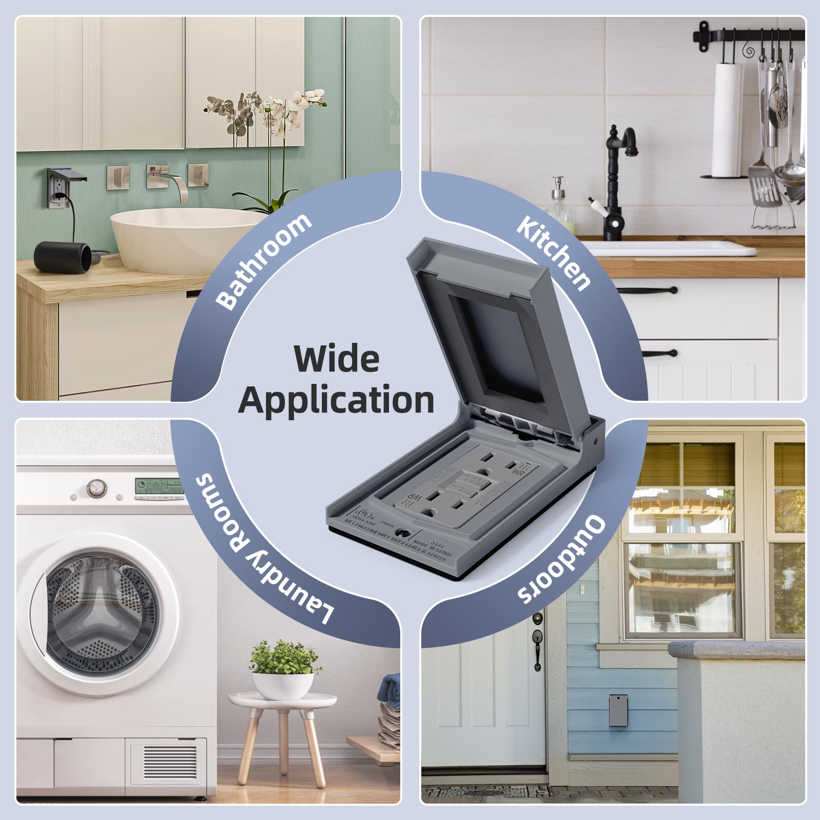 AIDA Prise GFCI 20 A avec couvercle et plaque murale résistants aux intempéries, réceptacle duplex pour salle de bain, cuisine, garage, utilisation en extérieur, certifié UL, gris, 1 pièce
