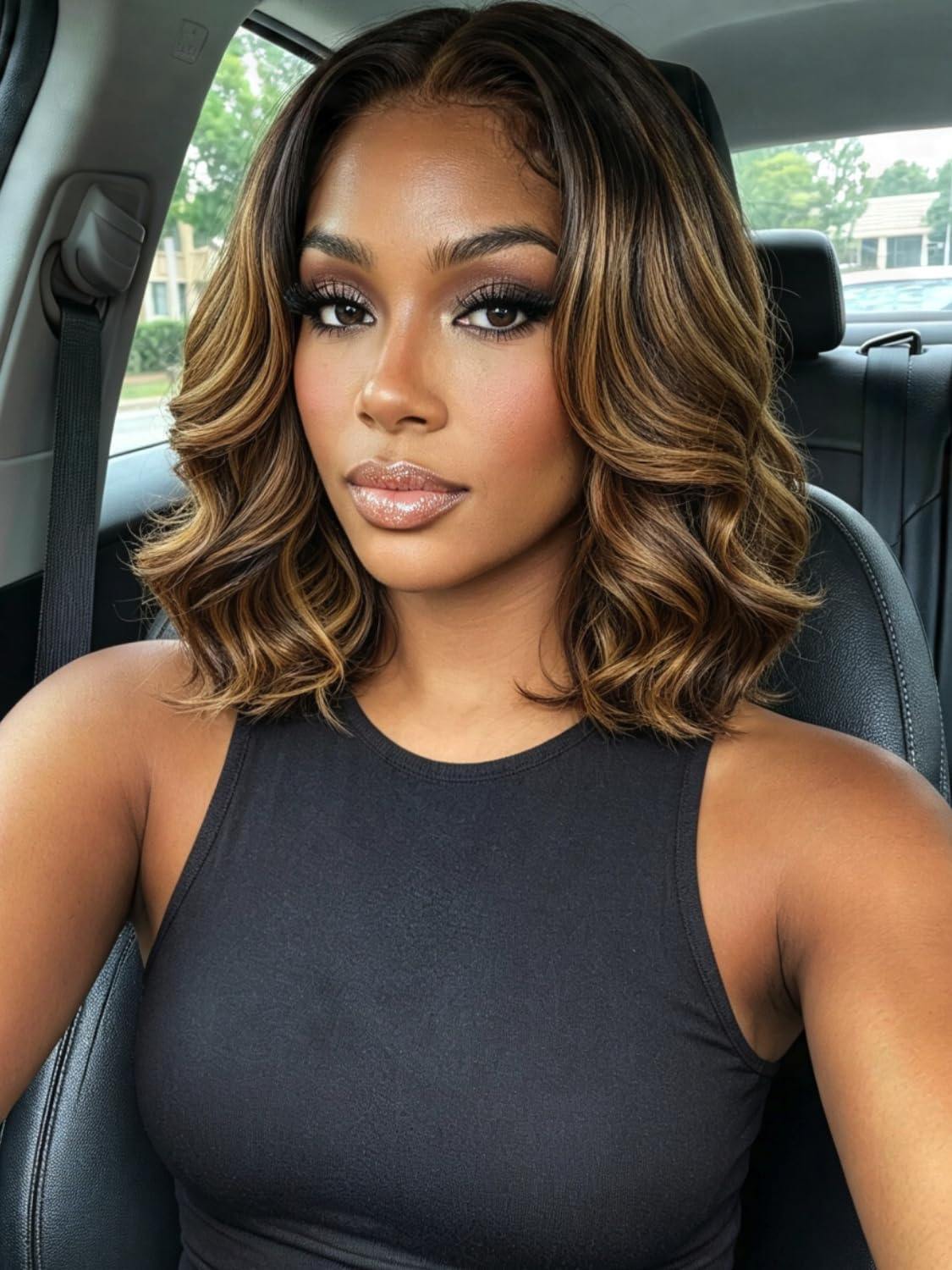 KLAIYI Bye Bye Slip™ Ombre Highlight Balayage Brown Bob Body Wave Glueless Precut 7x5 Lace Front Wigs Human Hair Drawstring Pre Plucked Bleached Knots Face Fram