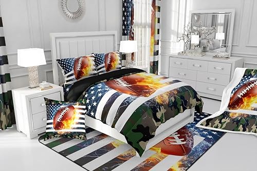 Miniatura 5 de Juego de ropa de cama de camuflaje para niños, funda de edredón de fútbol americano tamaño matrimonial, funda de edredón de juegos deportivos para