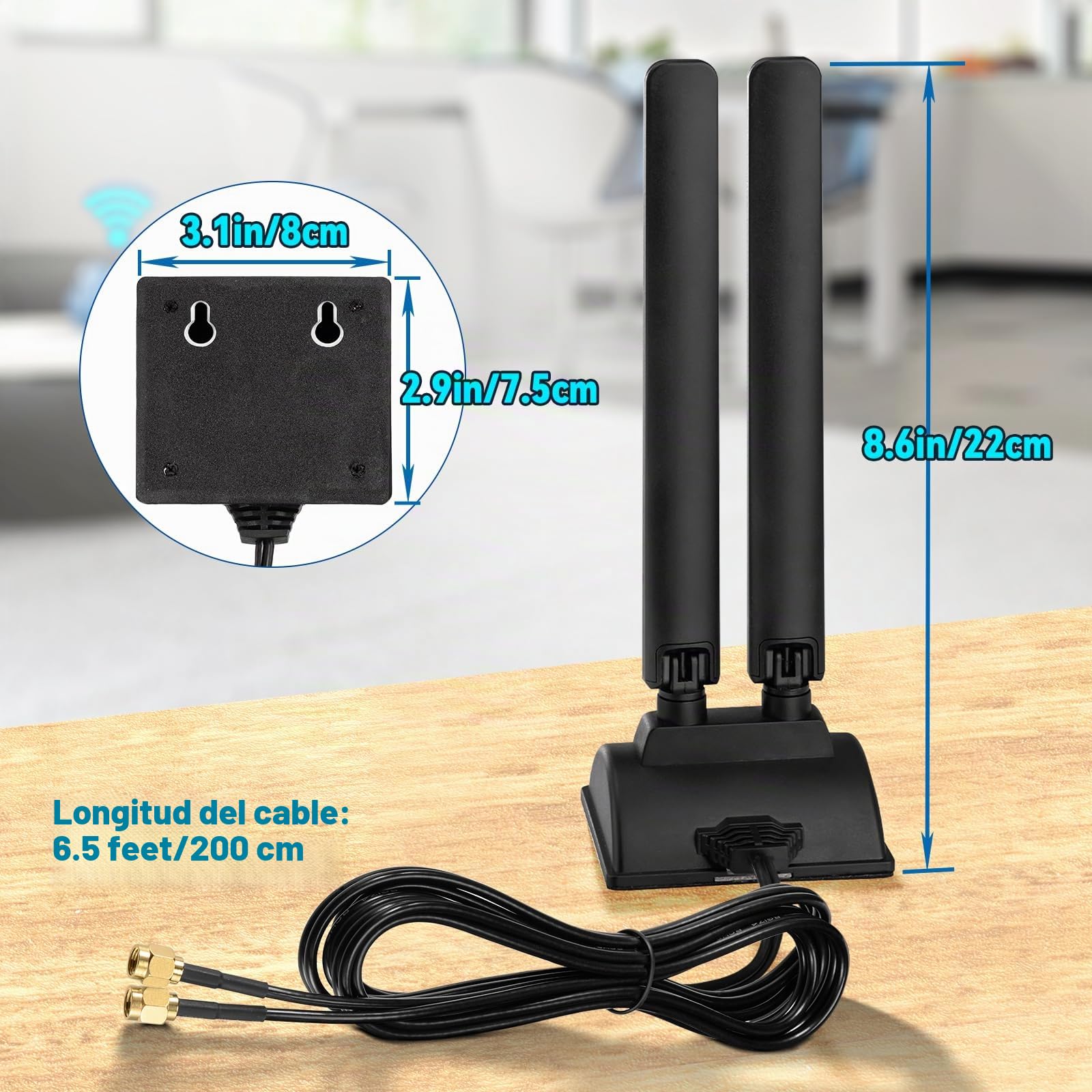 Eightwood Antena WiFi 6E de Triple Banda 2.4/5/6GHz RP-SMA Antena Base | magnética para PC de Escritorio PCI-E 6E Tarjeta Bluetooth Adaptador WiFi USB Router inalámbrico
