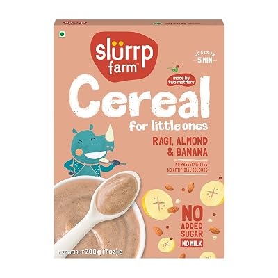 Slurrp Farm No Added Sugar, No Salt Ragi, Almond and Banana Cereal | 100% Sprouted Ragi | Healthy Cereal | No Milk | No 