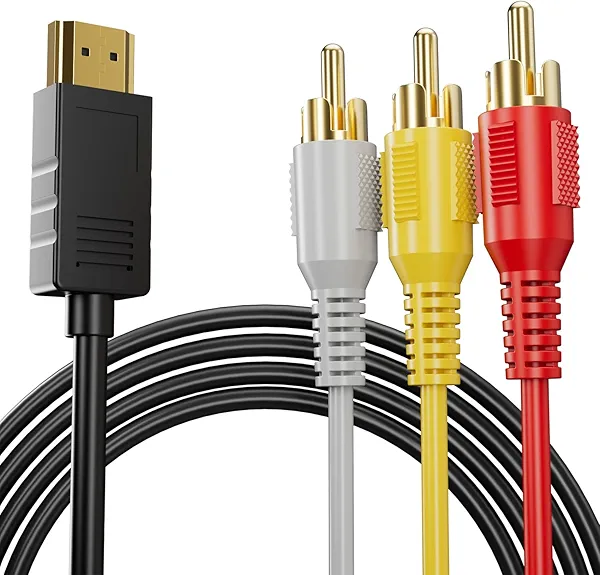 PANPEO HDMI to RCA Converter Cable (with Chip) - 1080P HD HDMI to Composite Video + Audio Output 5ft (1.5m) - for Older TVs/Projectors/DVD Players/PCs/Laptops