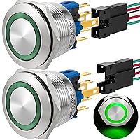 Vista 15 de 2 interruptores de botón de cierre de 0.866 in, 7/8 pulgadas, 110 V-120 V, SPDT, interruptor de encendido y apagado, impermeable, IP67, acero Azul