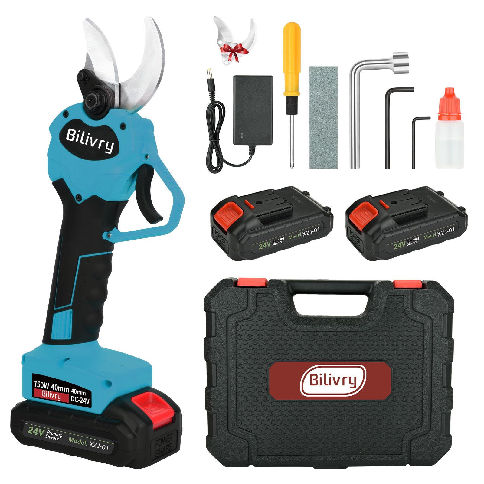 Electric Pruning Shears, Cordless Secateurs Battery Professional Branch Cutter with 2PCS Battery, MAX 40mm Cutting Diameter Electric Scissors for Gardens Tree Branches