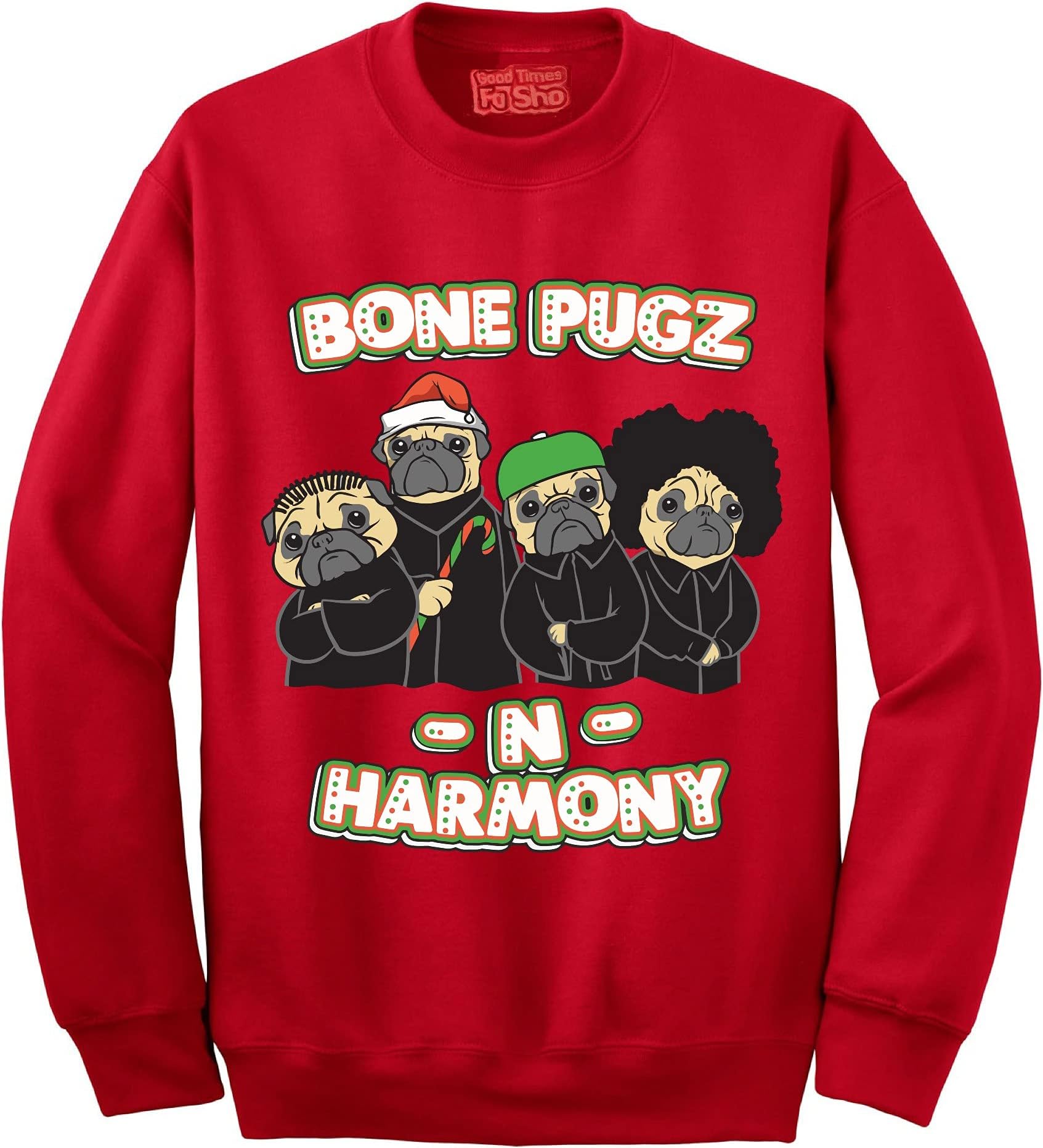 SnowtoriousBone Pugs N Harmony - Ugly Christmas Sweater - Funny Christmas Sweatshirt for Men and Women