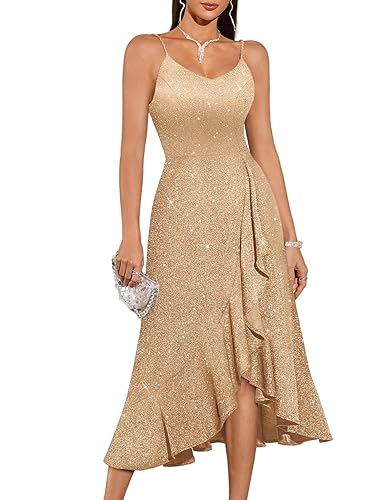 DRESSTELLS Women's Sequin Formal Wedding Guest Dresses, Sparkly Cocktail Prom