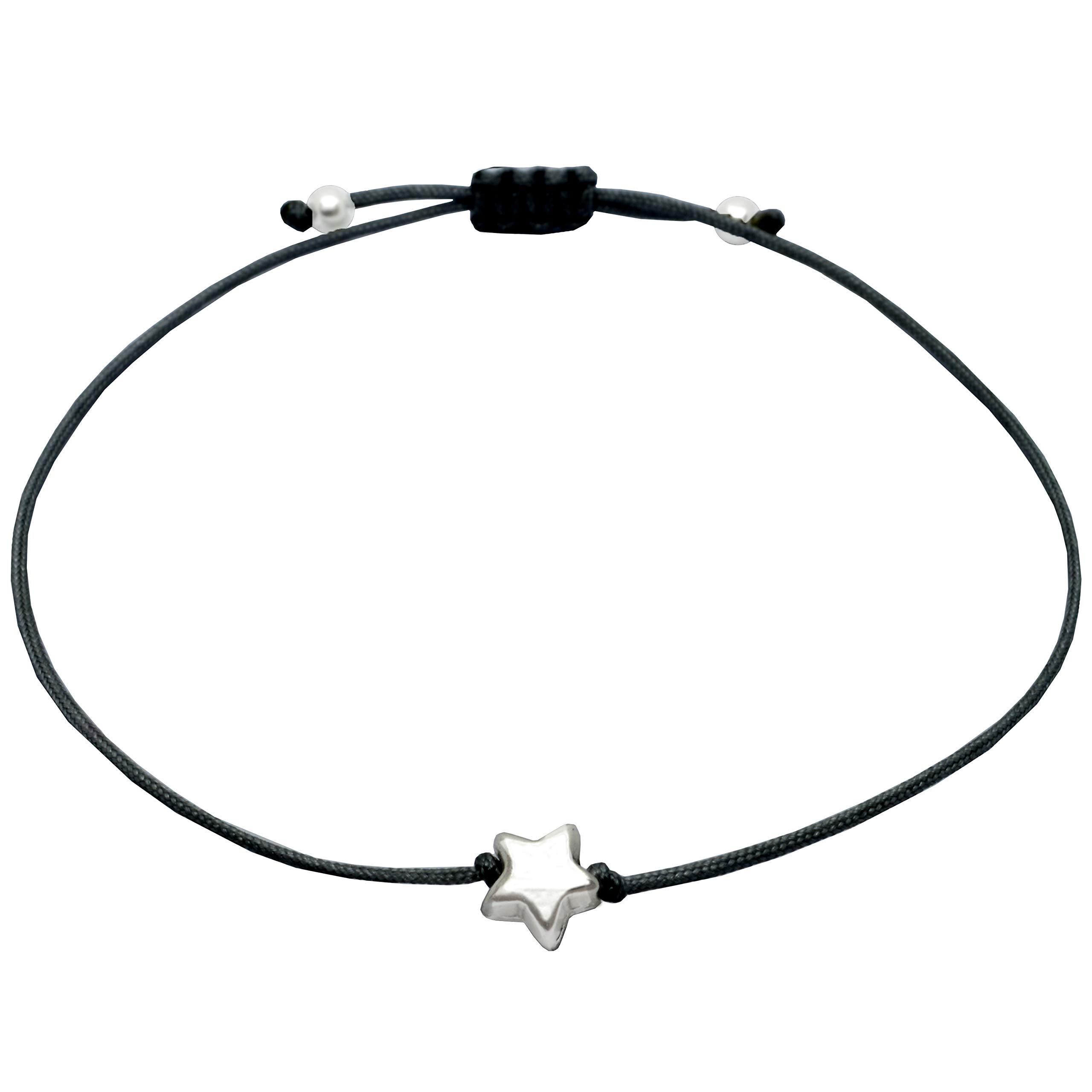 Selfmade Jewelry Armband Damen Silber Stern Handgemachtes Kettchen mit Sternchen Größenverstellbar Inkl. Geschenk-Verpackung (Silber - Schwarz)
