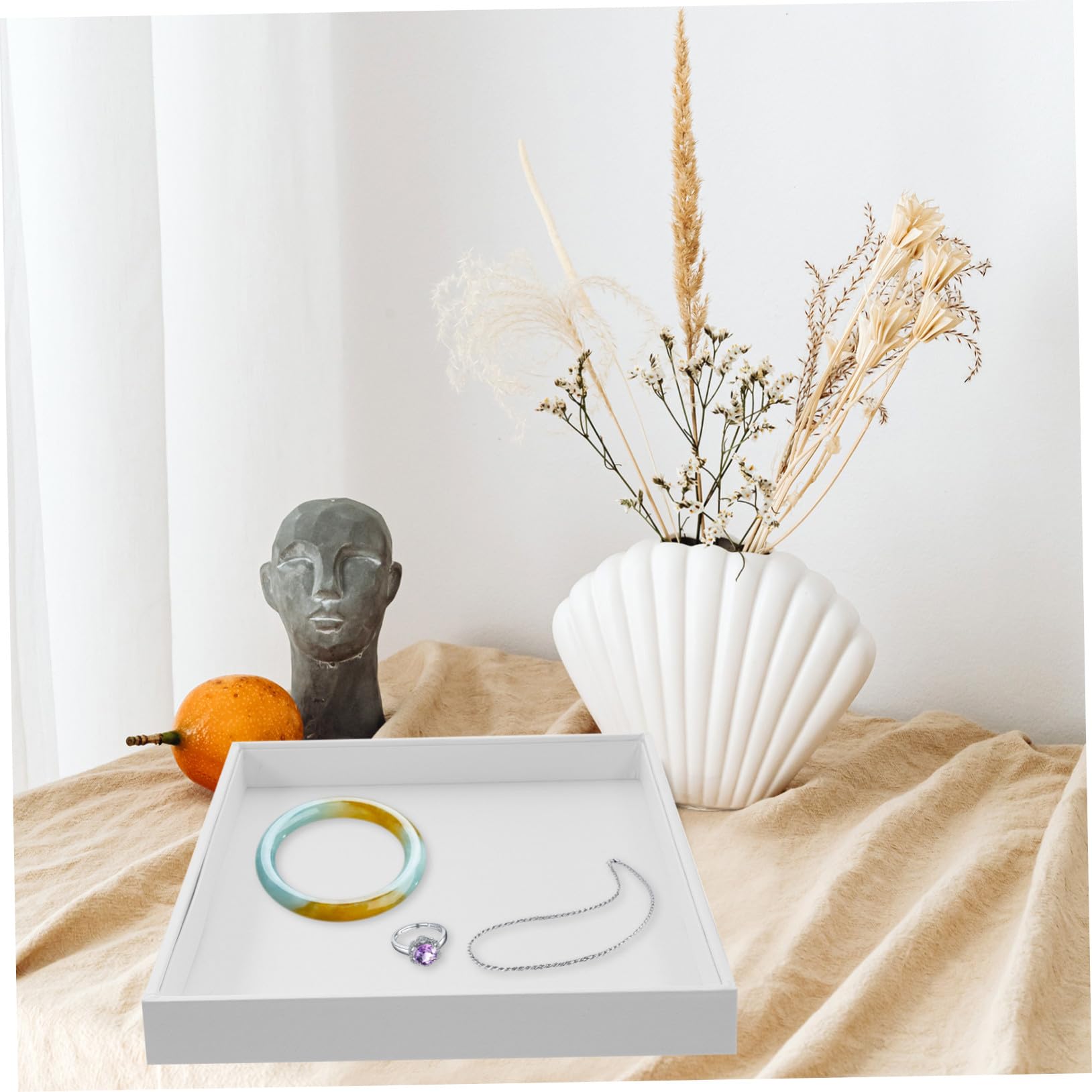 POPETPOP Plateau à Bijoux Blanc en Pu, Empilable, Tiroir, pour Bagues
