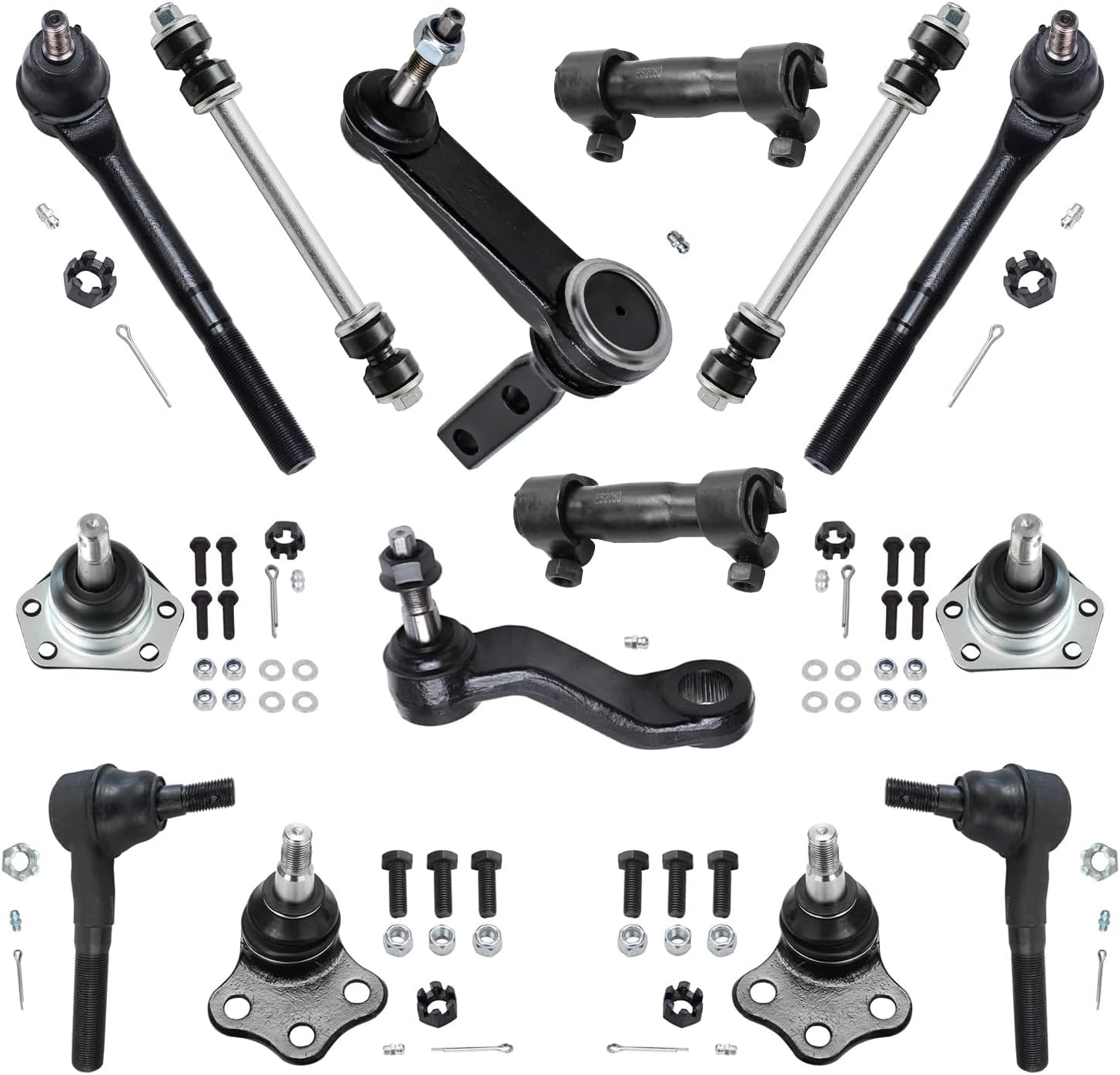 Detroit Axle - 2WD Front 14pc Suspension Kit for 2000-2001 Dodge Ram 1500, 4 Upper & Lower Ball Joints, 4 Inner & Outer Tie Rods, 2 Sway Bar Links, Pitman & Idler Arm, 2 Adjusting Sleeves Replacement