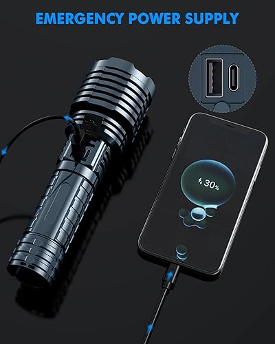 Miniatura 8 de Linternas LED recargables superbrillantes de 2500,000 lúmenes altos, potente linterna táctica de hasta 25 horas de duración de la batería, zoomable,