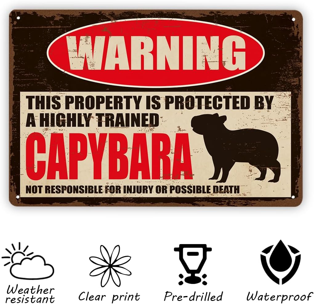 Vintage Metal Tin Sign Capybara Warning Wall Decor, Rustic Novelty Plaque for Patio Backyard Fence Barn Accent, Humorous Animal Theme for Indoor Outdoor Use, Gift Men Dad, 7.9 x 11.8 Inches image 3