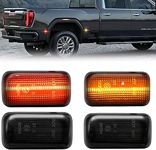NJSBYL Smoked Lens Amber/Red LED Fender Side Marker Lamps for 2015 2016 2017 2018 2019 2020 2021 Chevrolet Silverado/GMC Sierra 2500HD 3500HD OEM Turn Signal Sidemarker Lights