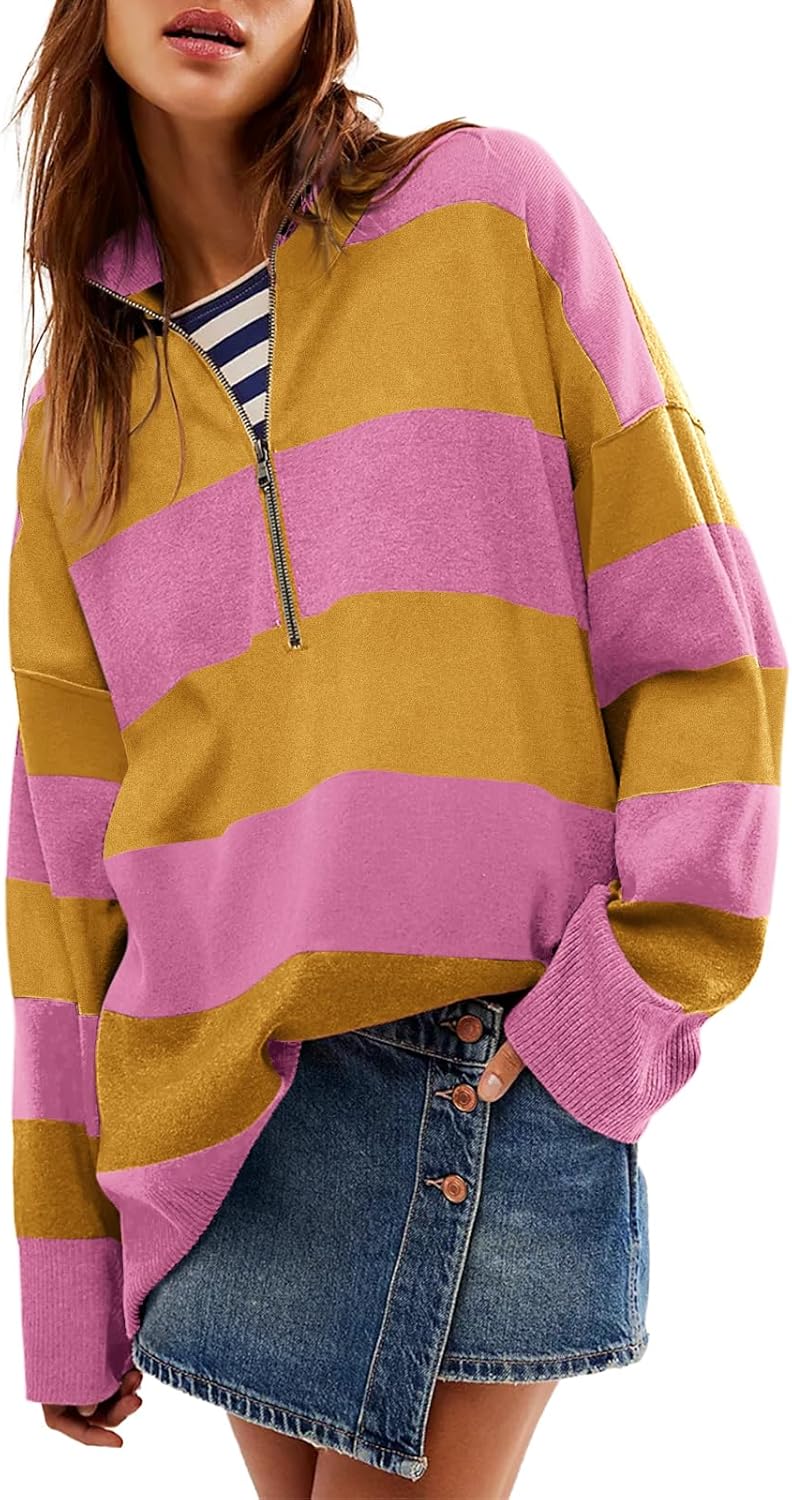 Yousify Oversized Womens Sweaters Fall 2024 Half Zipper Turtleneck Sweater Long Sleeve Tops S-2XL