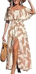 CUPSHE Robe pour les femmes été une forme robes hors épaule manche Maxi Longueur volant ajusté taille Tropical Imprimé