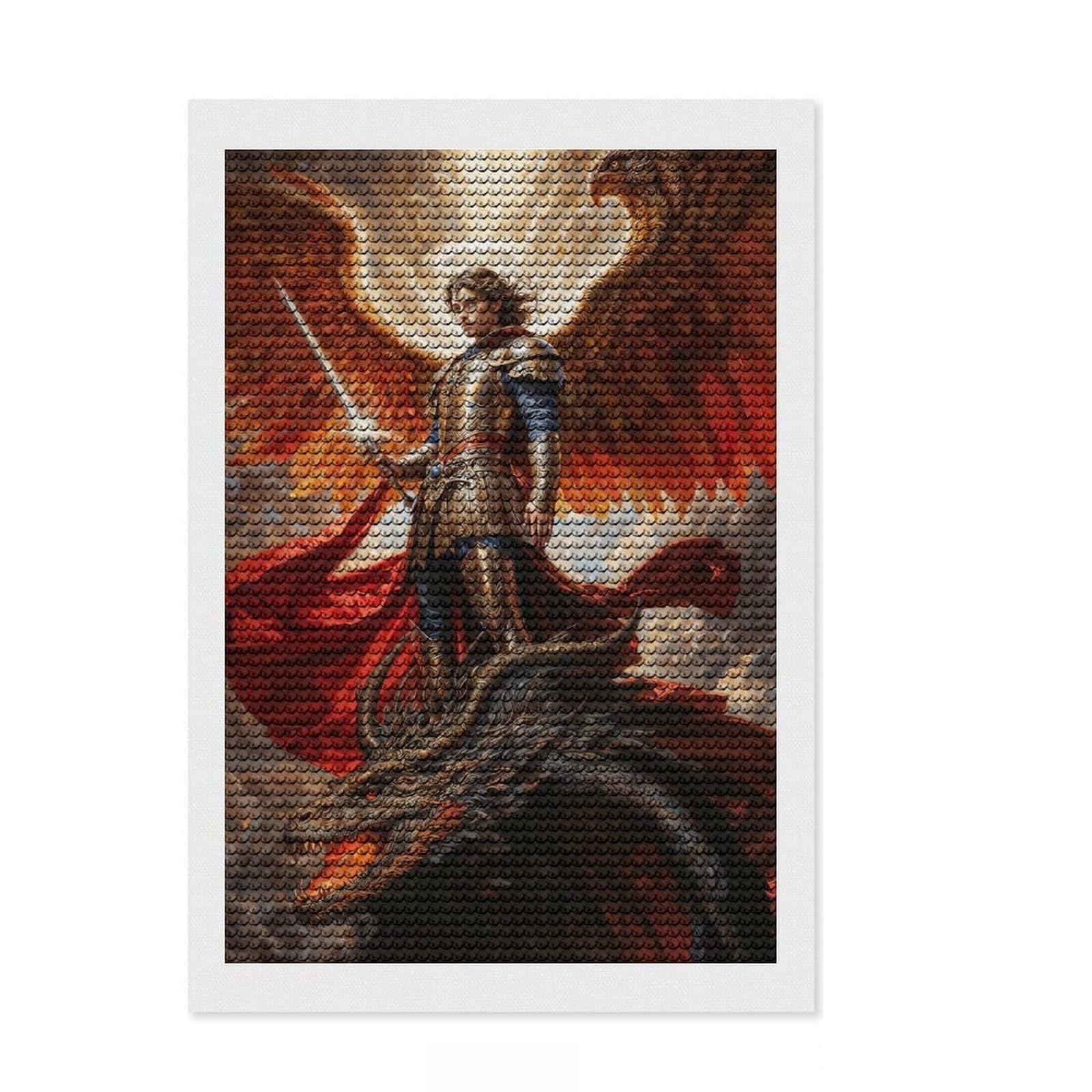Junmoney Breaker of Chains, Binder of Demons Archangel Michael Diamond Art Kit 8"x12", for Craft Lovers, Satisfying Creative Project, Birthday Gift, Home Wall Decor