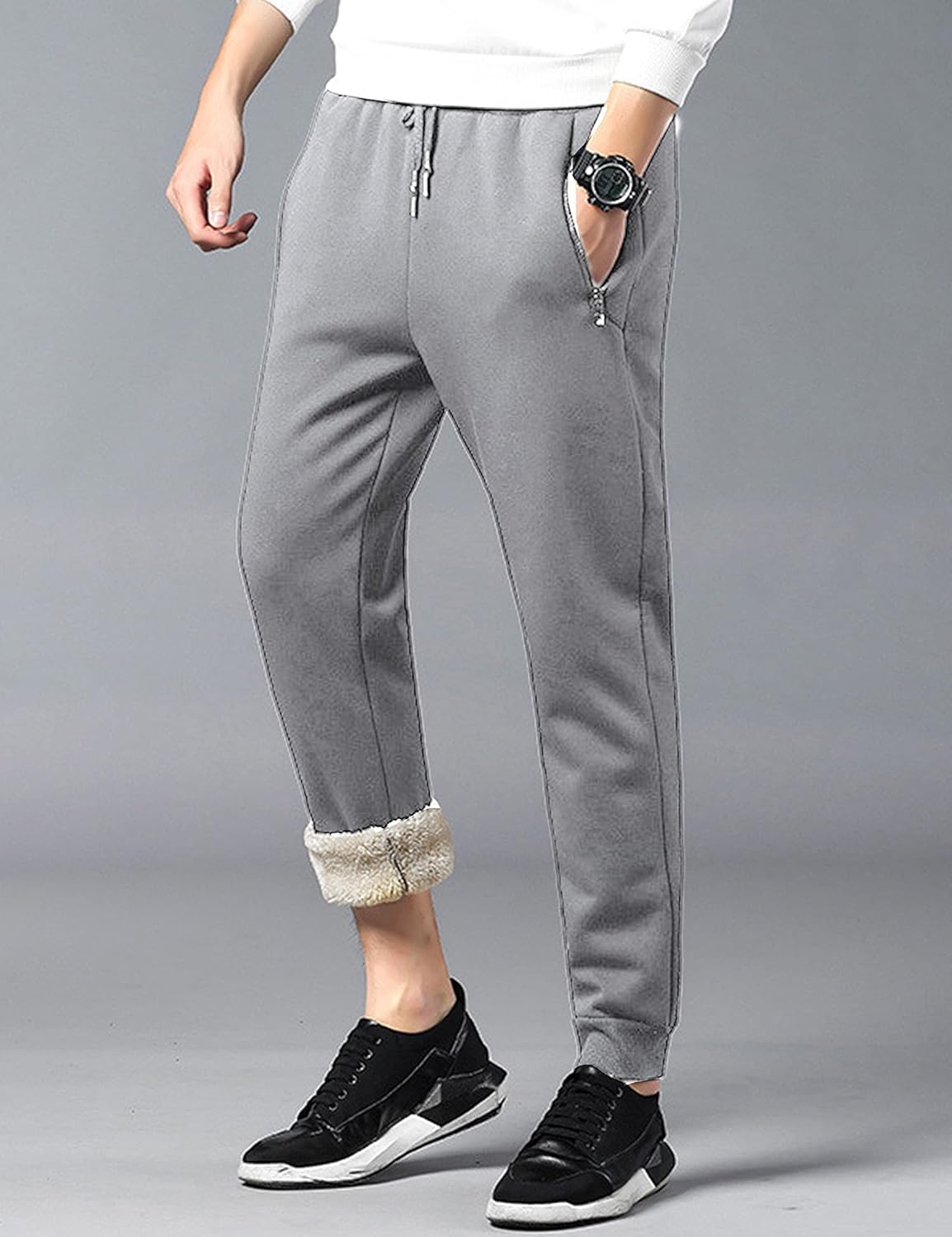 Yeokou Mens Winter Warm Sherpa Lined Active Thermal Jogger Fleece Sweatpants Pant - Image 2
