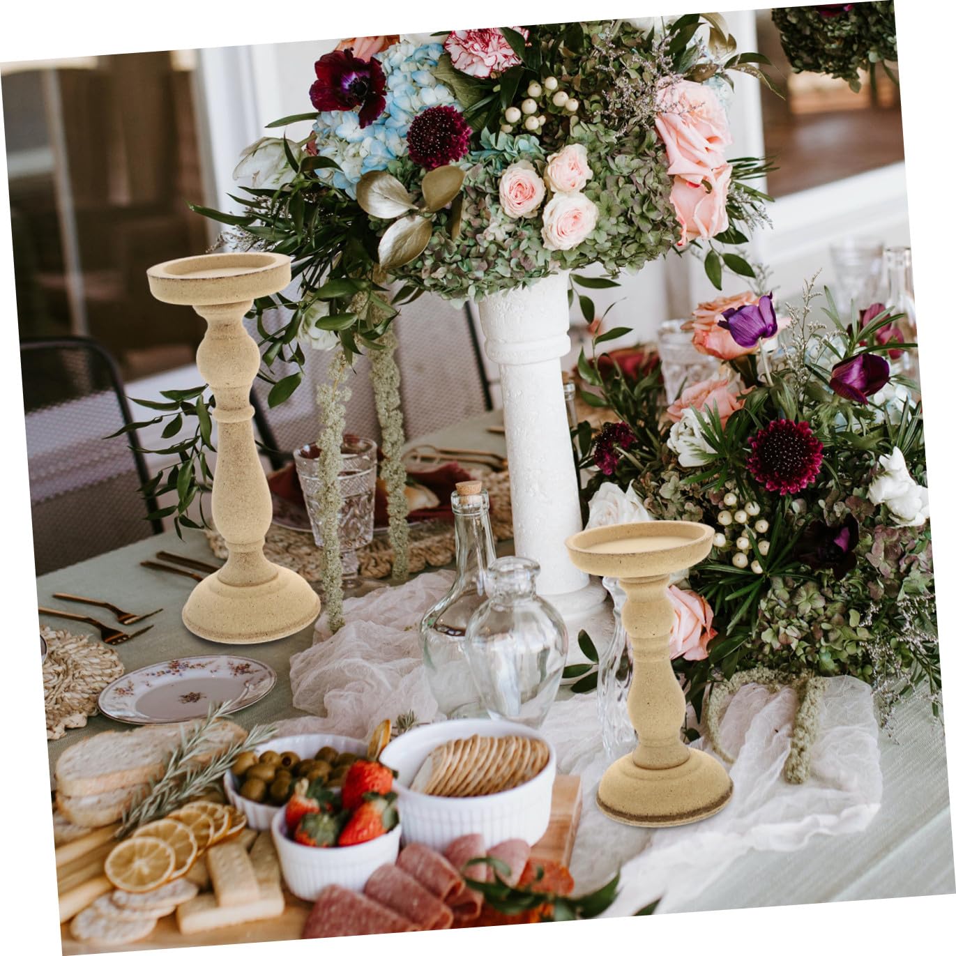 Candelabro Retro Nórdico de Madera Compacta, 2 Piezas