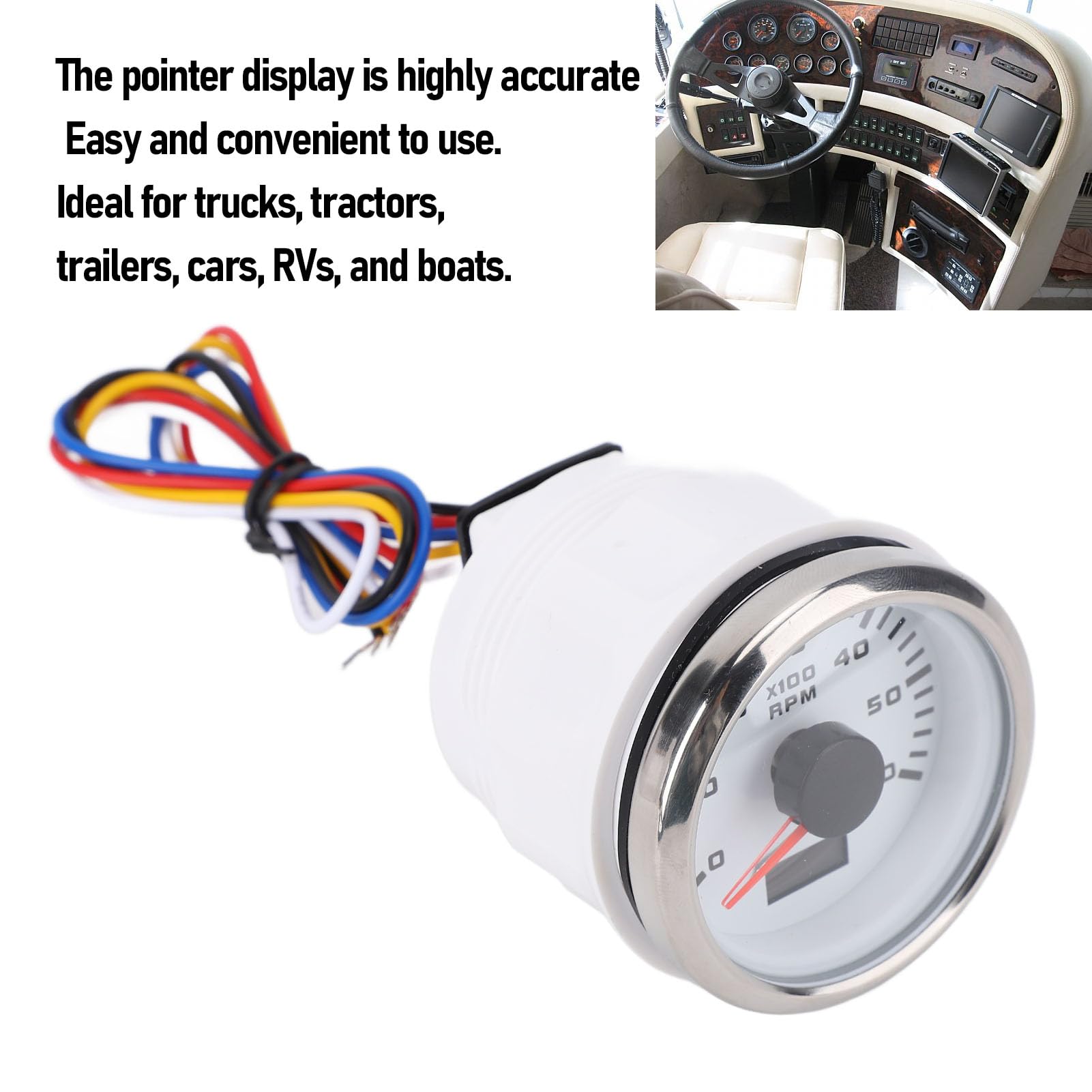 Montage RPM de Jauge de Voiture, 52 Mm 2 Pouces Voiture 6000 Tr/Min (Couvercle en argent en cadran blanc cx6228)