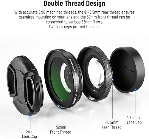 Miniatura 8 de NEEWER Lente gran angular HD de 1.594 in compatible con Sony ZV-1F ZV-E10 A5000 A6000, 2 en 1 gran angular de 0.709 in y lente adicional macro 10x