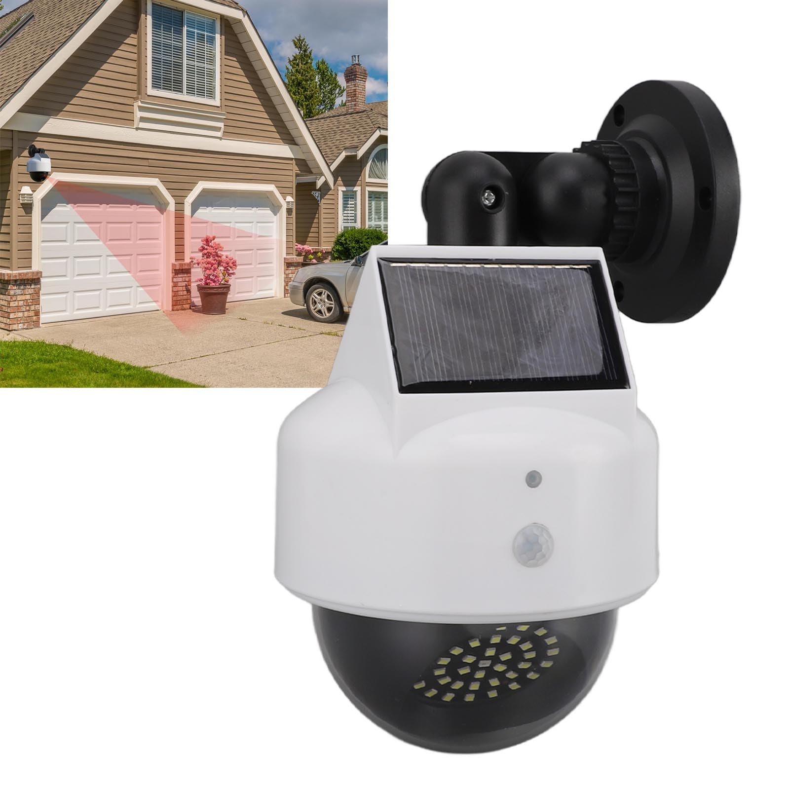Zerodis Fausse Caméra Solaire Factice de sécurité Extérieure, Caméra de Surveillance Simulée à énergie Solaire pour Intérieur et Extérieur – Dissuadez Les Criminels et Protégez Votre