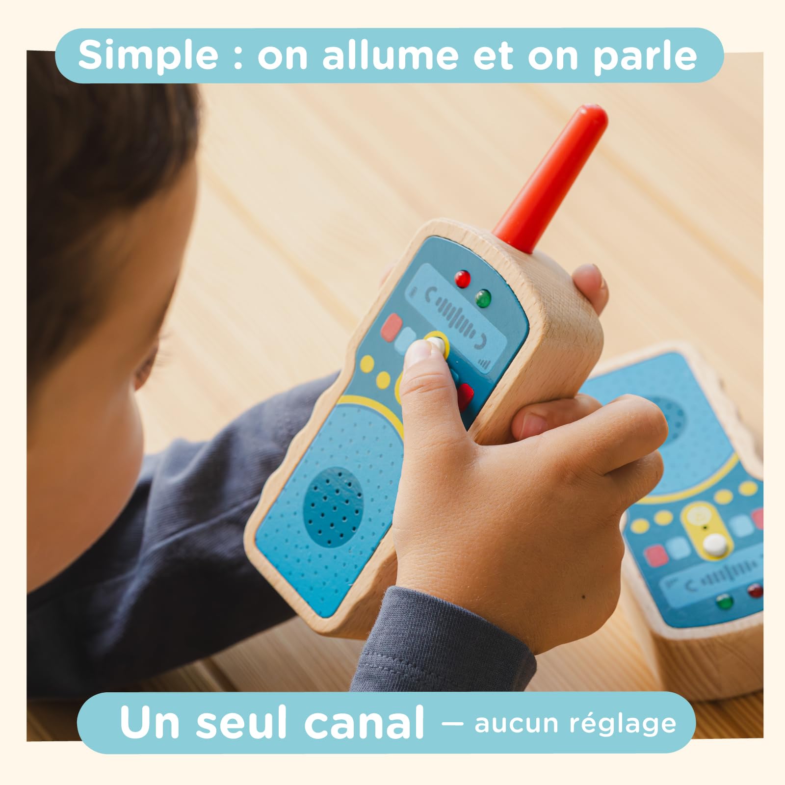 Nene Toys Talkie-Walkies en Bois pour Enfants – Vrais 2-Voies, portée 500 m – Push-to-Talk, Un Seul Canal – Hêtre FSC®, sûr & Durable – Jeu intérieur/extérieur – Cadeau 2–8 Ans