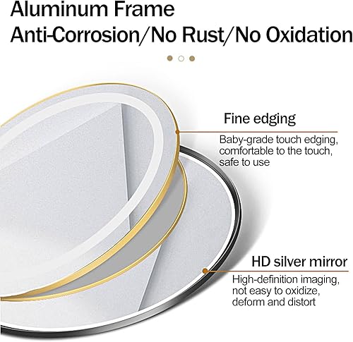 Miniatura 3 de Espejo de baño redondo con marco negro LED con luz, espejo de tocador iluminado montado en la pared, resistente al agua IP67, 90+ CRI (color A,