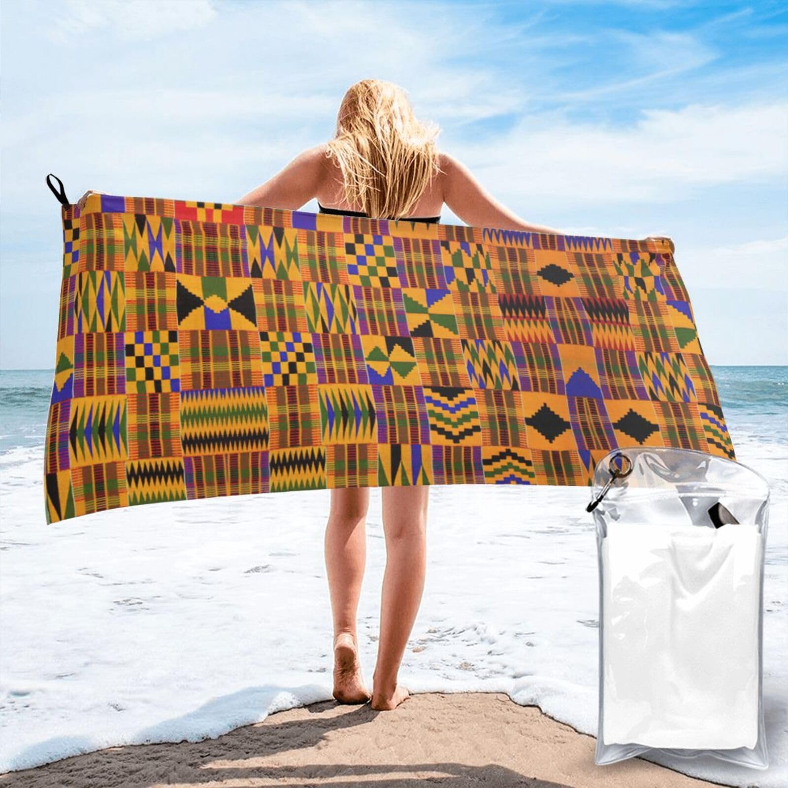 SDEGTHO African Ethnic Pattern Print Beach Towel Quick Dry Portable For Swimming Yoga Adults Fitness