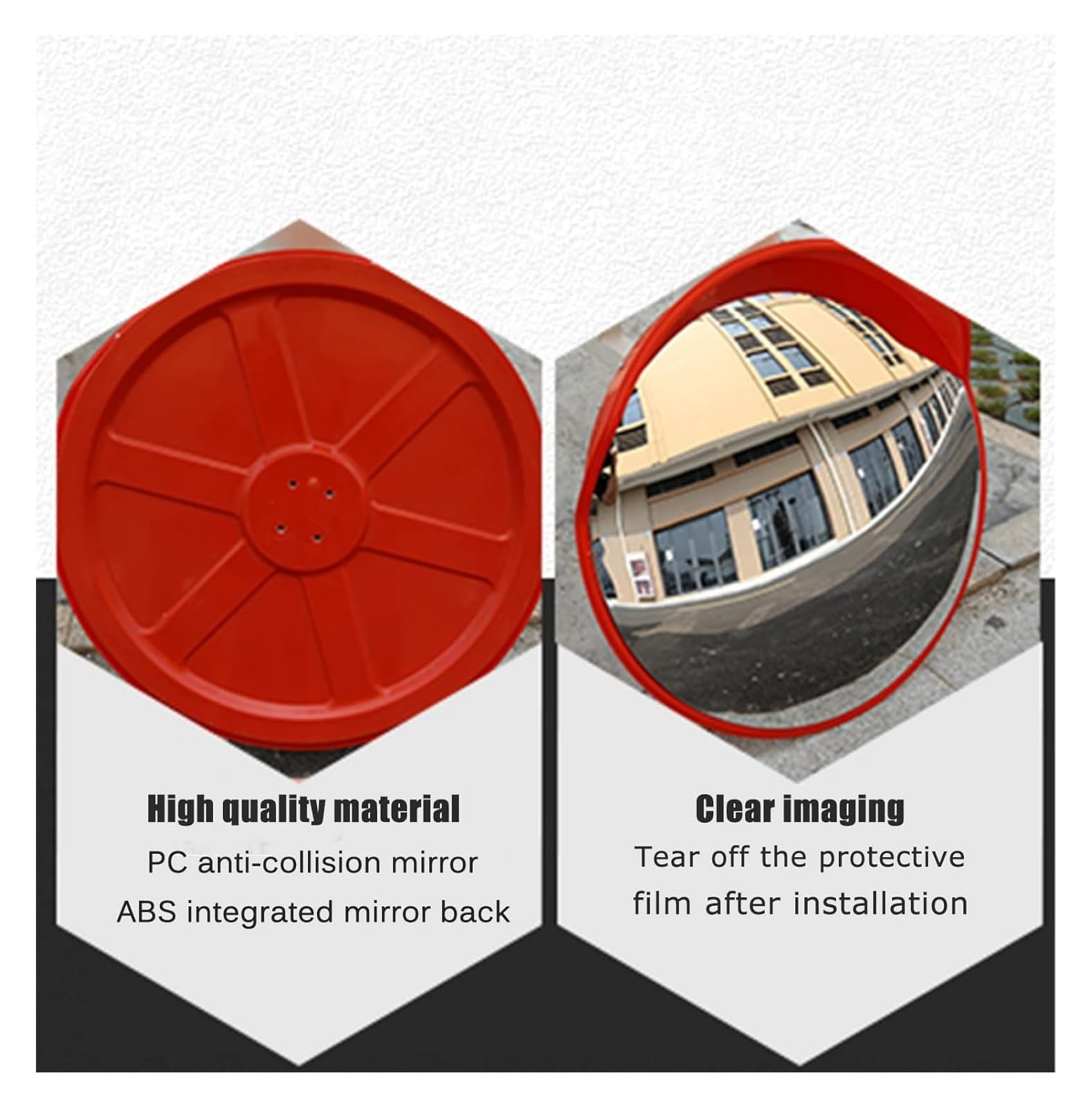 Traffic Safety Mirror Convex Driveway Mirror Convex Road Safety Mirror, Diameter 30cm Wide View Angle,Polycarbonate Unbreakable Traffic Mirror Orange For Blind Spot Security Surveillance With Wall Fix - View #9