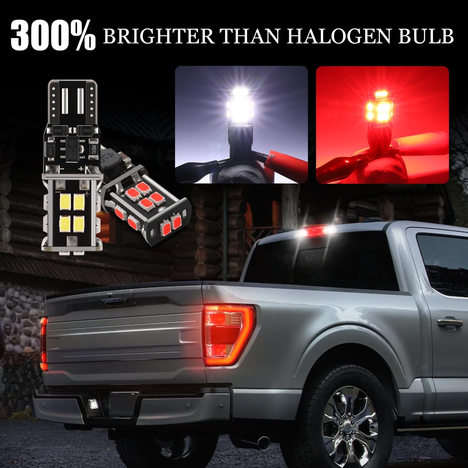 KISLED 12-24V Extremely Bright 194 912 921 168 175 2825 W5W T10 T15 LED Bulbs Fit for Chevrolet Dodge Ford GMC Honda Nissan Toyota Truck 3rd Brake Lamp Cargo Lights, White/Red
