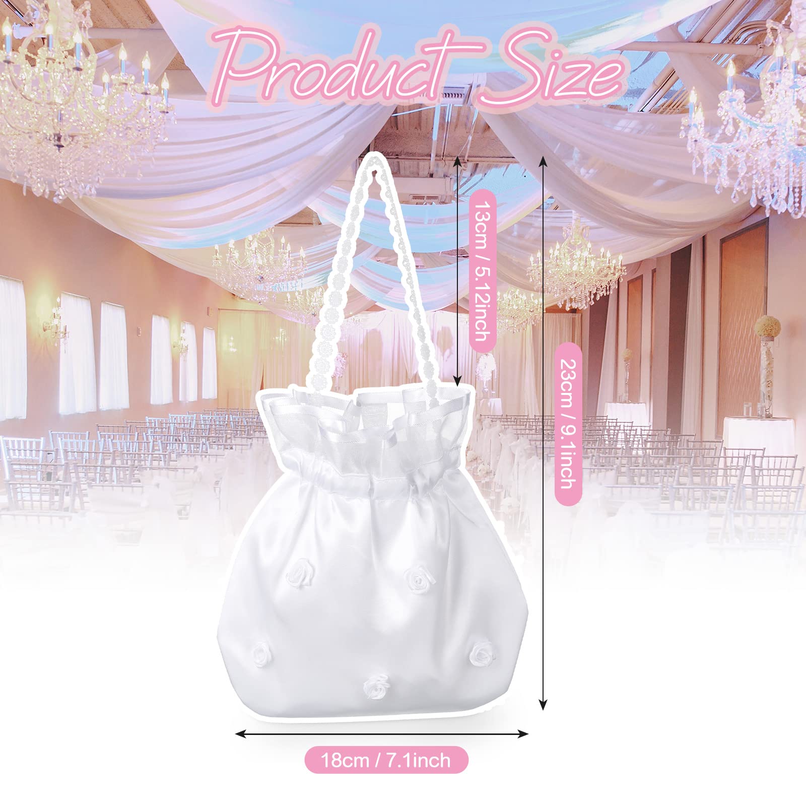 Xuniea Weiß Satin Brautbeutel Blume Brauttasche Hochzeit Handtasche für Braut Brautjungfer Kommunion Unterarmtasche Weiß Handtaschen für Frauen Mädchen Hochzeit Bridal Shower Party Accessoires