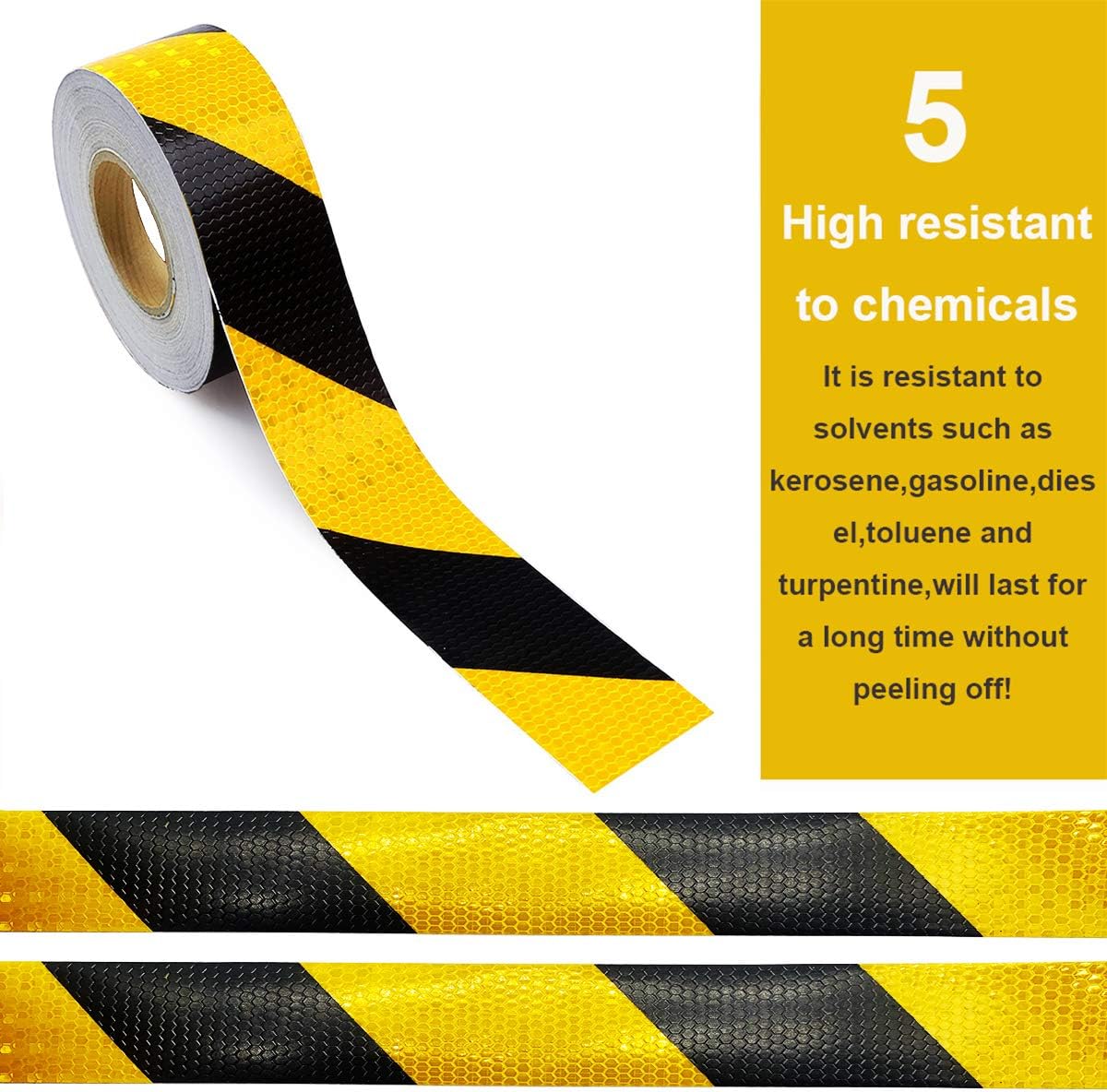 Waterproof Reflective Safety Tape Roll 2"X150' Yellow Black Striped Floor Marking Tape Hazard Caution Warning Tape Auto Truck Self-Adhesive Safety Sticker Strips for Wall Factory Trailer Vehicle: Industrial & Scientific