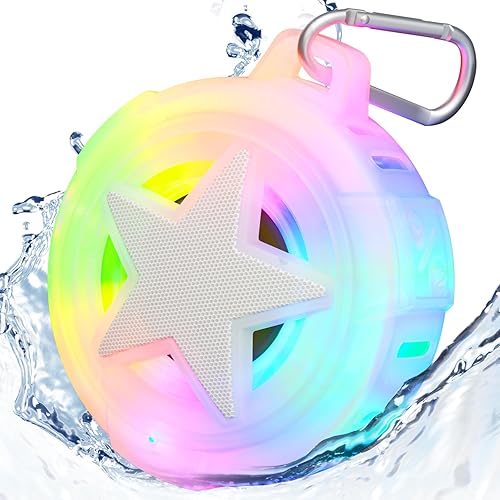 EBODA Altavoz de ducha Bluetooth, altavoces portátiles impermeables IP67, flotante, tarjeta TF, pequeño altavoz al aire libre con luz LED, estéreo