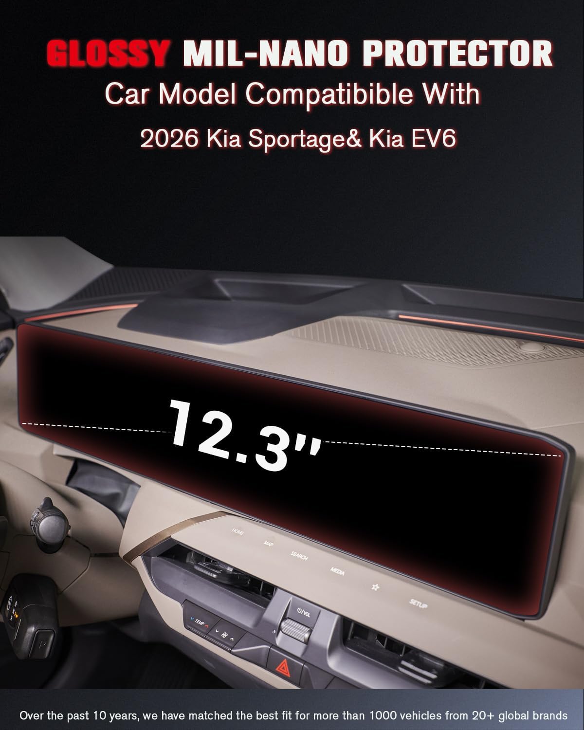 For 2PCS Integrated 2026 Kia Sportage& EV6 12.3 Inch Touchscreen Dual Displays High Clarity Screen Protector - Sportage& EV6 Accessories
