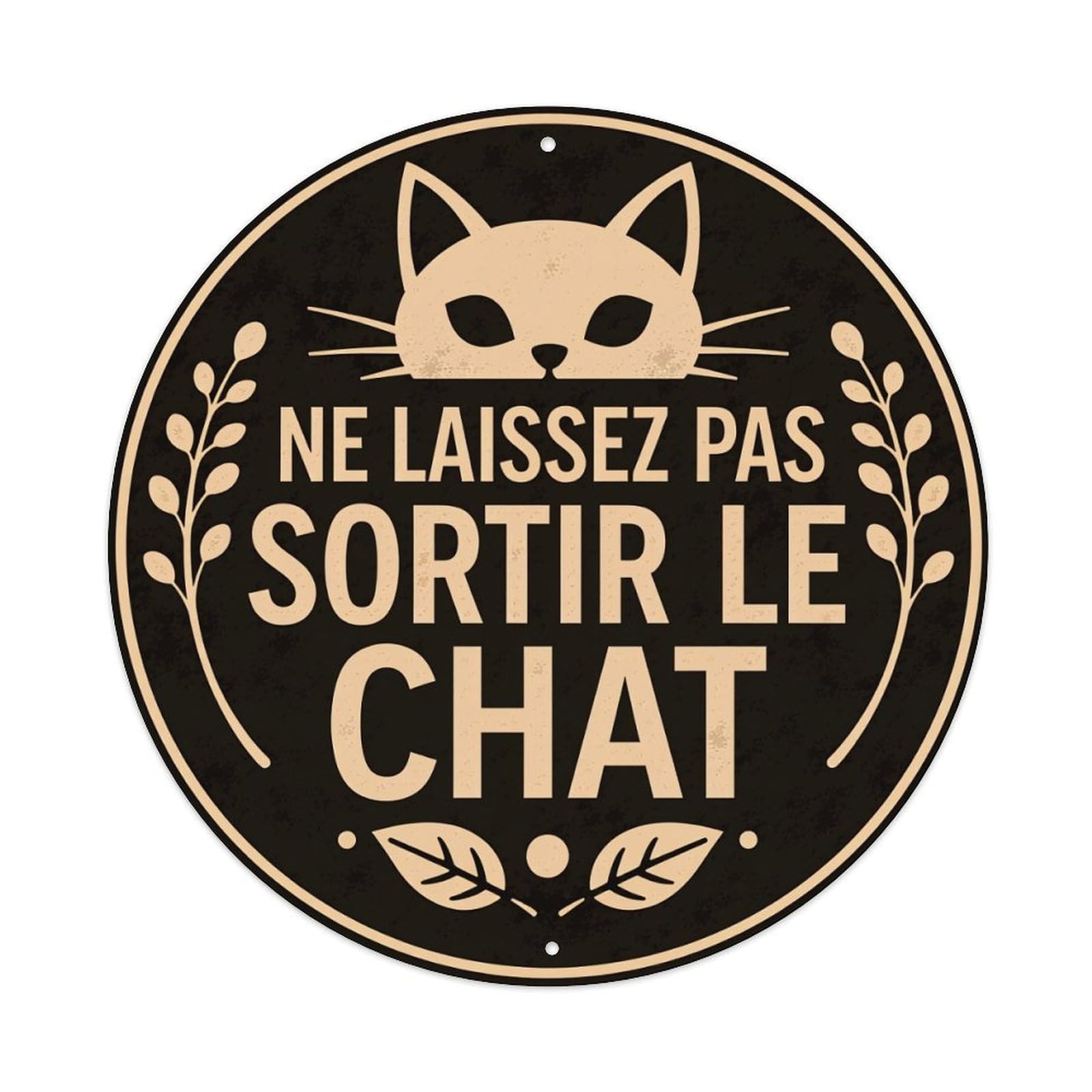 Cat Face With Leaves And Text Round Tin Sign Vintage Style Metal Sign Home Bar Garden Wall Plaque Decor Metal Poster 8x8 Inch