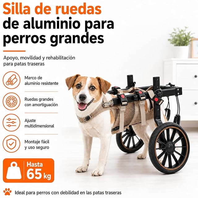 Foto 3 de 8 de Silla de ruedas para perros grandes talla L ajustable para patas traseras