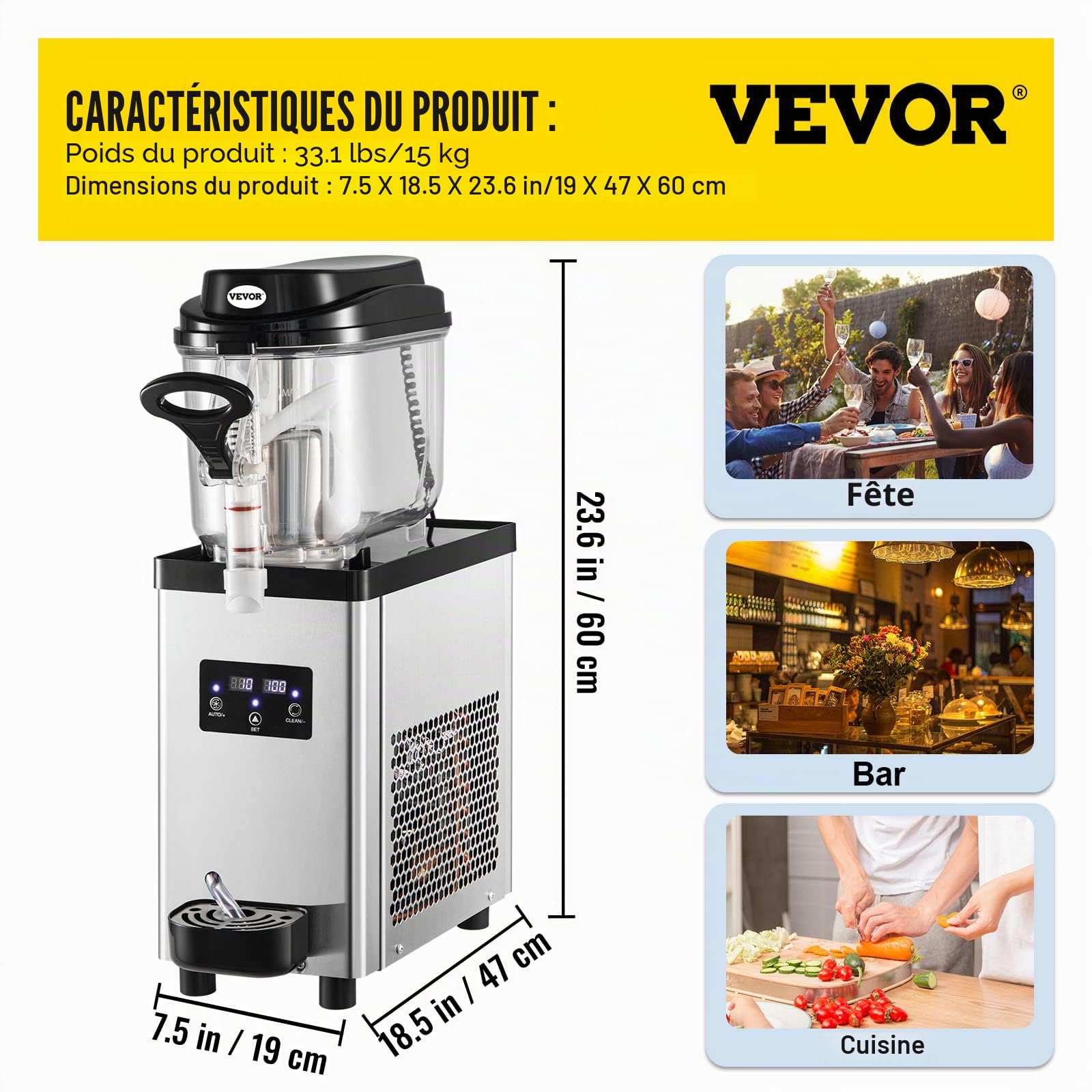 VEVOR Machine à Granité 6 L Machine de Glace Fondue Machine à Granita Réfrigération Efficace pour Rationaliser et Booster Service de Boissons Glacées pour Boissons Frappées Restaurants Cafés Bars