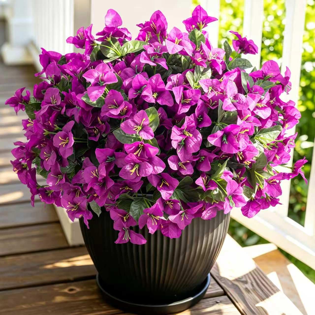 INXUGAO Artificial Flowers Faux Plants for Outdoors Spring Summer Decor, 6 Bundles Fake Bougainvillea Silk Flowers UV Resistant Realistic for Outside Planter Porch Patio Garden Home(Purple)