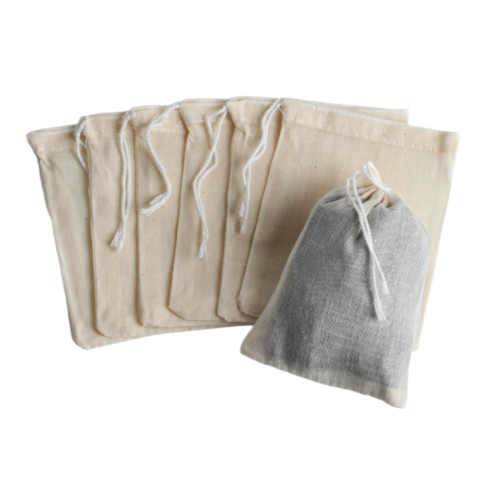 50 Pcs Cotton Muslin Bags Drawstring Reusable Mesh Spice Bag Kitchen