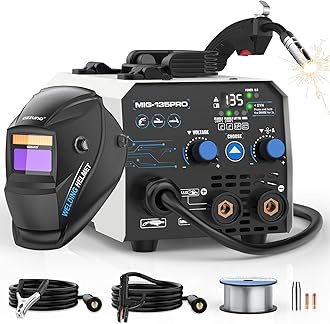 AZZUNO Flux MIG Welder 135A with Auto Darkening Welding Helmet, 110V 3 in 1 Welder Machine with Flux Core Gasless MIG/Lift TIG/Stick Welding Machine, Portable Wire Feed Welder