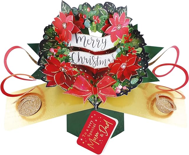 Mum & Dad Christmas Card 3D Festive Wreath Pop Up Christmas Card Xmas Cards POP056X22
