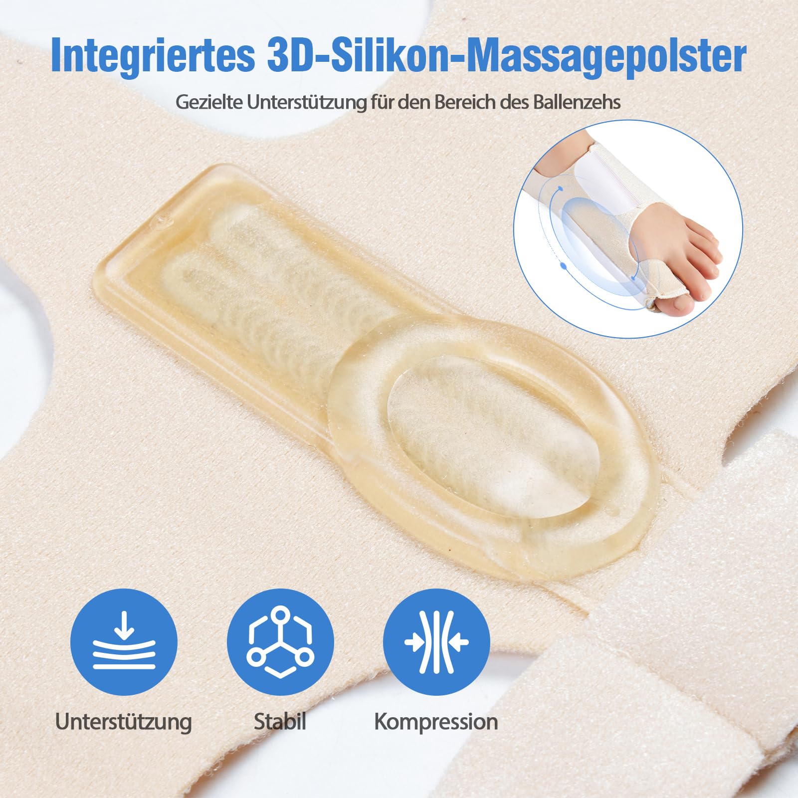 Hallux Valgus Schiene für Damen & Herren – Verstellbare Hallux Valgus Bandage mit Gelpolster zur Korrektur und Schmerzlinderung – Einheitsgröße, 1 Paar