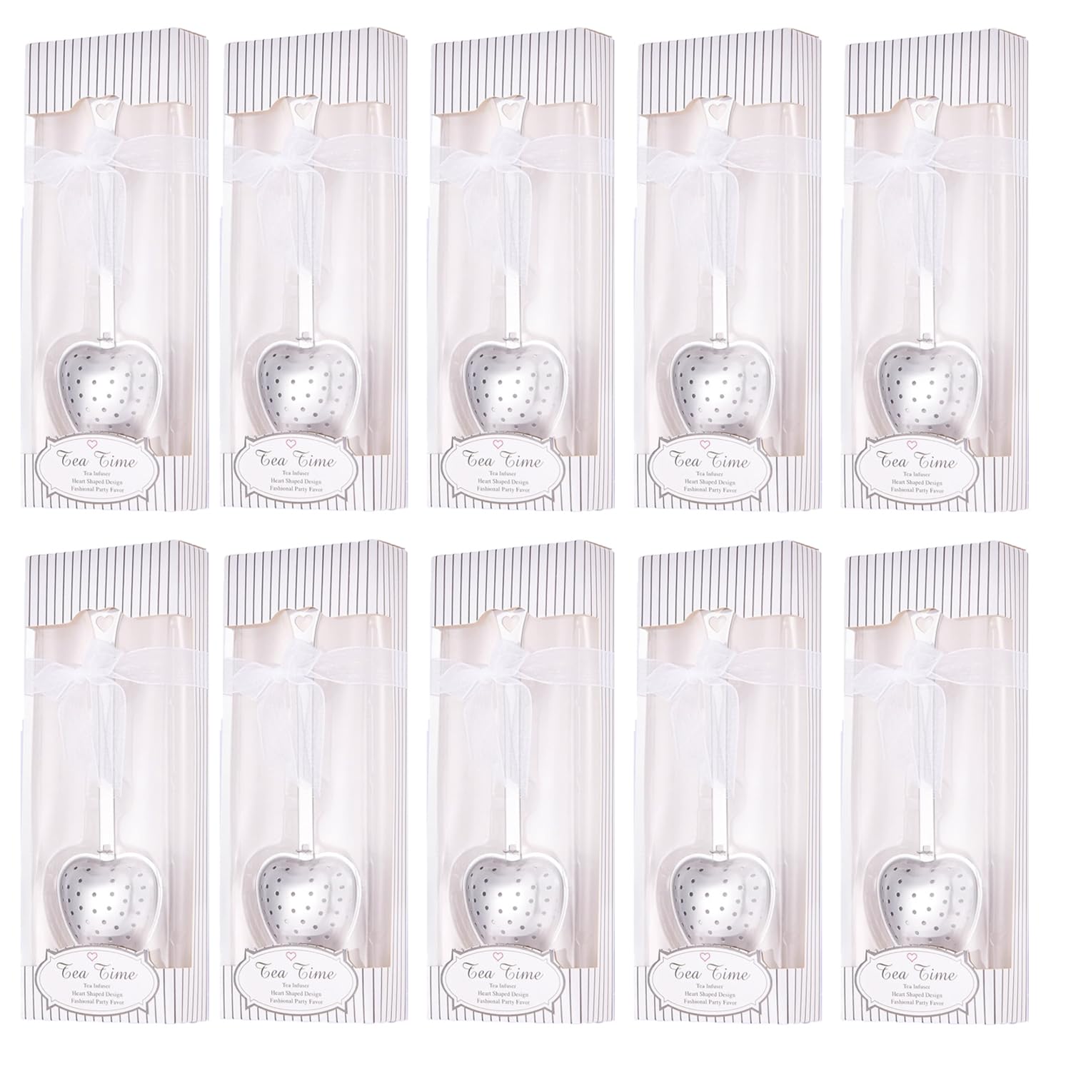 10 Pieces Stainless Steel Tea Infusers for Loose Tea Heart Shaped Tea Infuser Long-Handled Tea Spoon for Baby Shower Bridal Wedding Favors Guests Souvenirs Individual Package