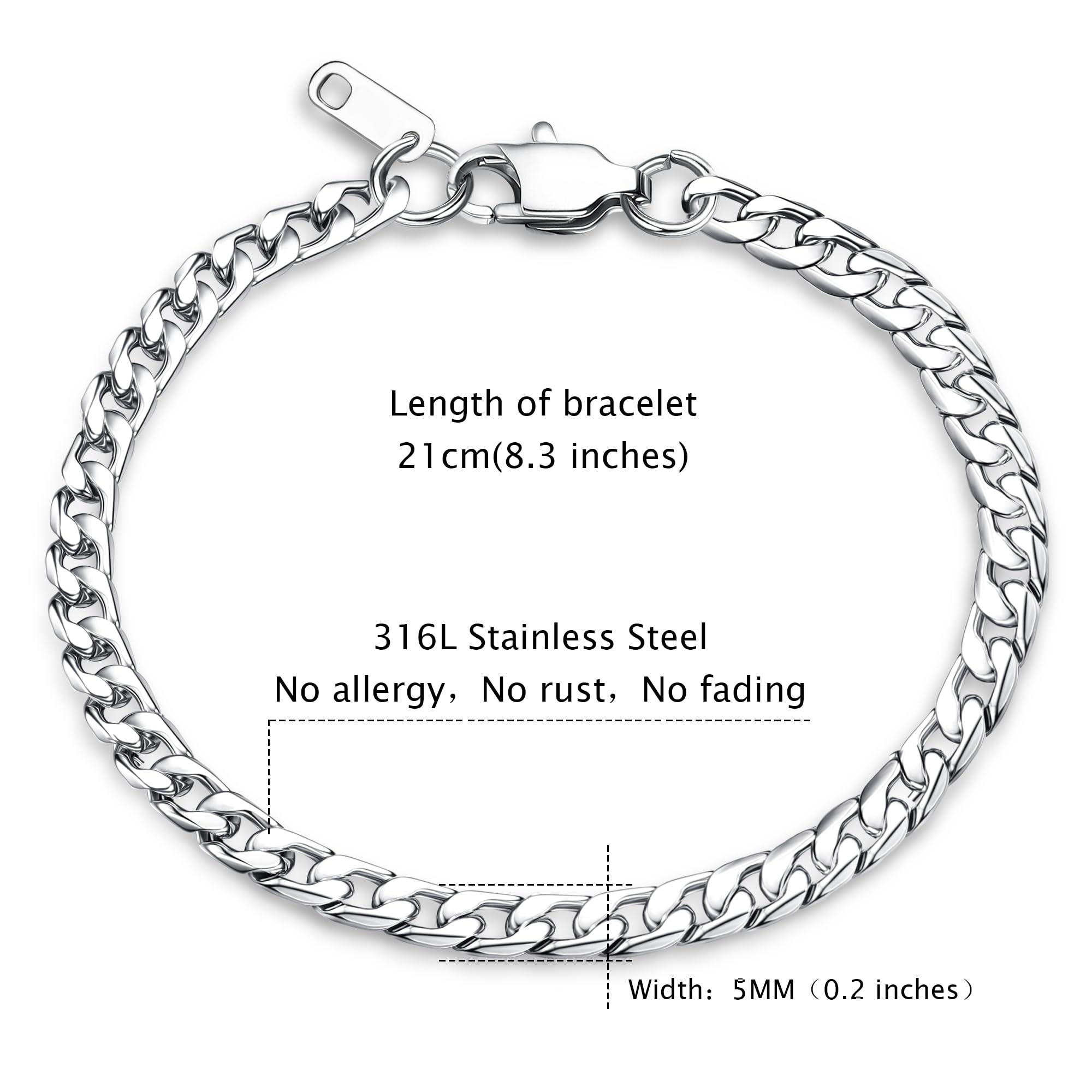 LOLIAS Bracciale Collana Catena Uomo Donna Acciaio Inossidabile Catena a Grande Sottile Larghezza 5/9 mm, Lunghezza Regolabile Argento Hip Hop Punk Collane Uomo