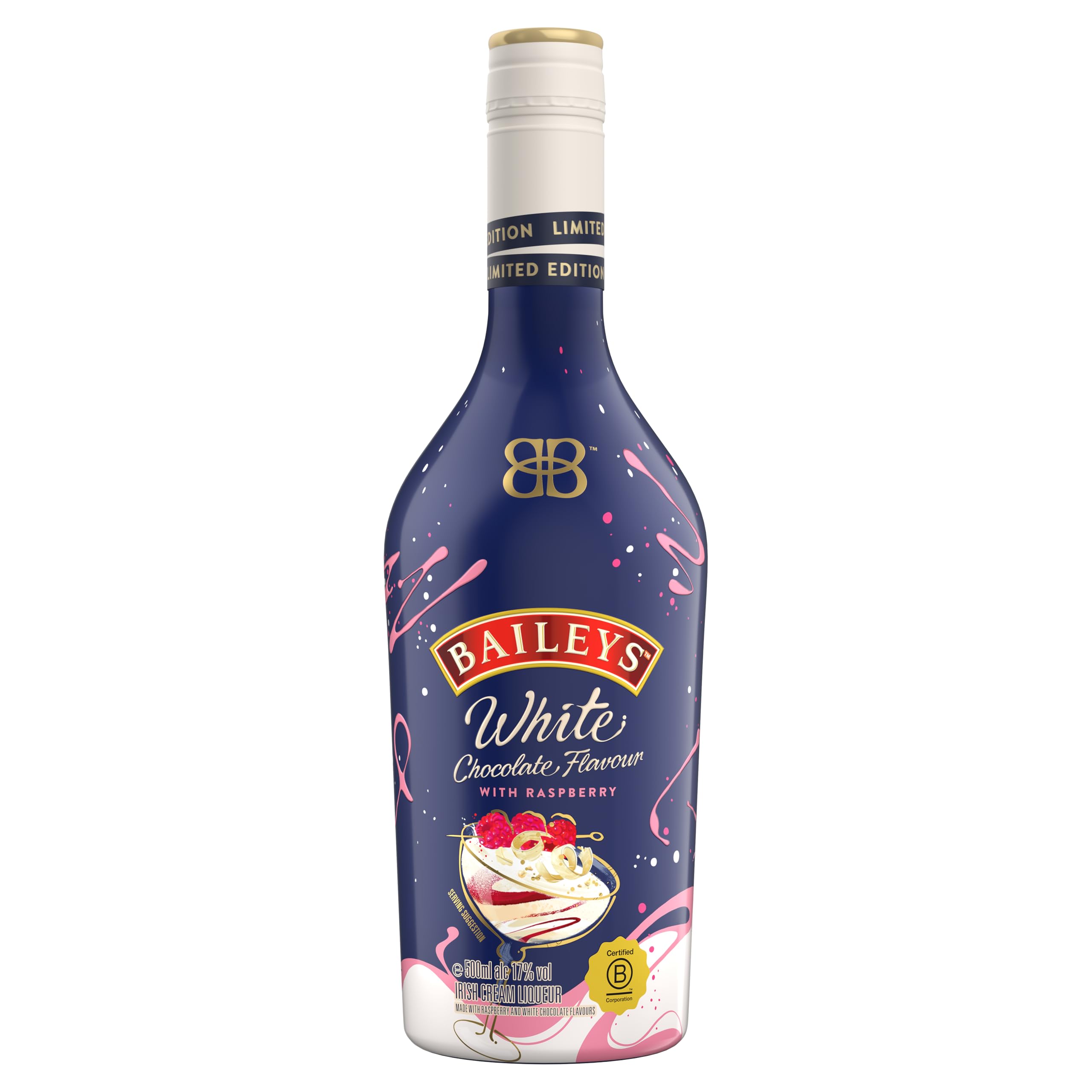 Baileys White Chocolate Flavour with Raspberry Liqueur | 17% vol | 50cl | Blend of Irish Cream | White Chocolate Flavour & Sweet Tartness of Raspberries | Enjoy Over Ice or in Cocktails