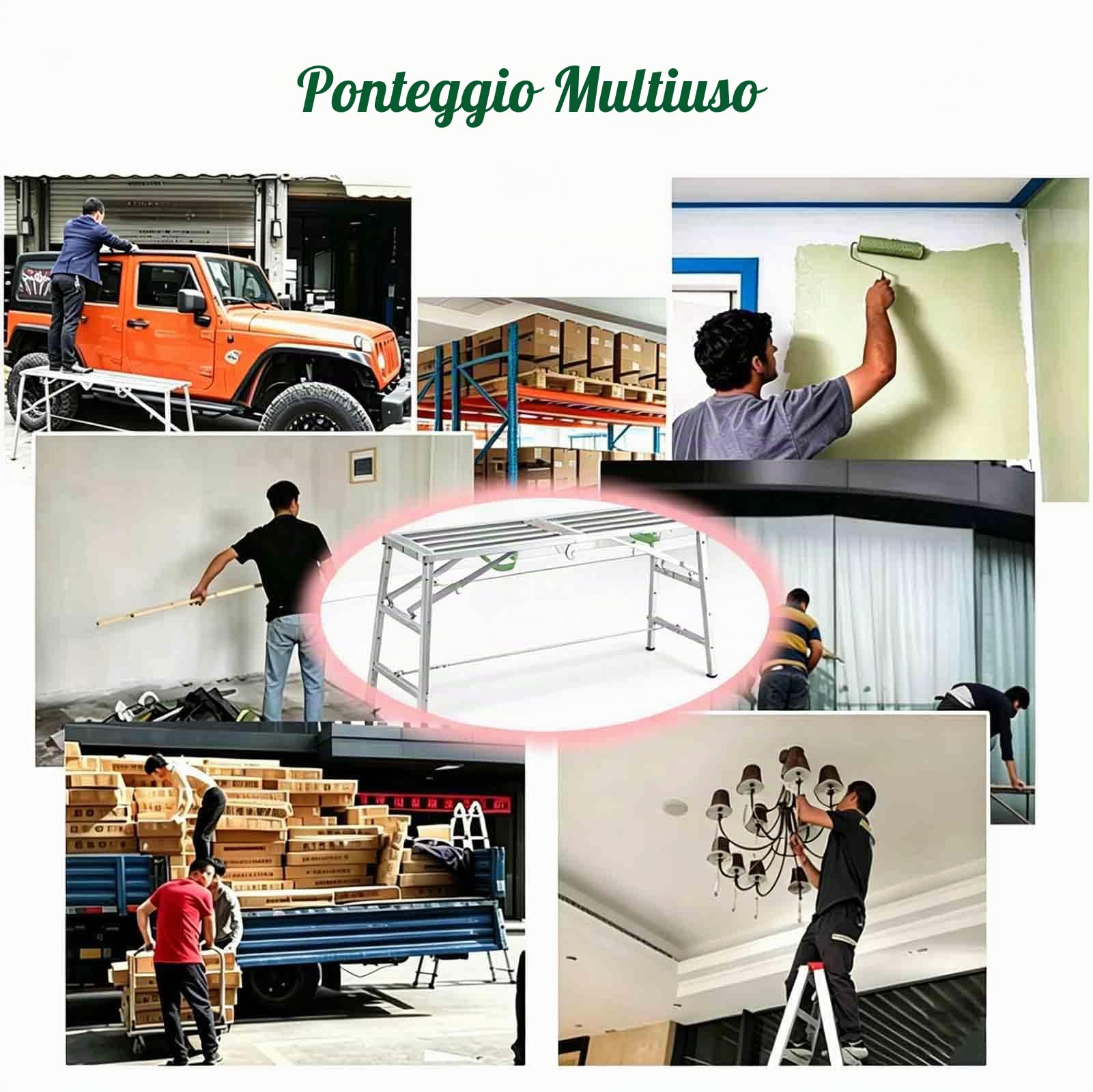 Piattaforma da Lavoro Pieghevole in Alluminio, Scala Pieghevole Regolabile in Acciaio, Trabattello 400 kg capacità di Carico, Ideale per l'edilizia e l'uso Domestico