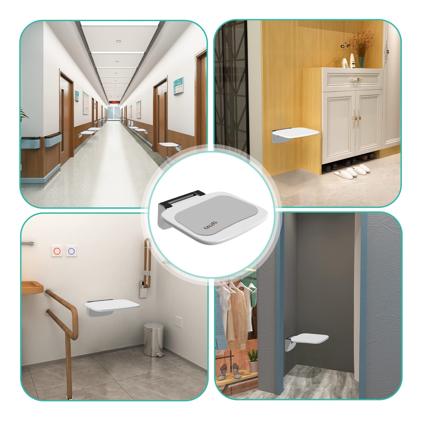 Sedia Doccia Sottile Ergonomica Pieghevole a Muro - 160kg Portata Max Antiscivolo, per Anziani e Disabili, Bianco